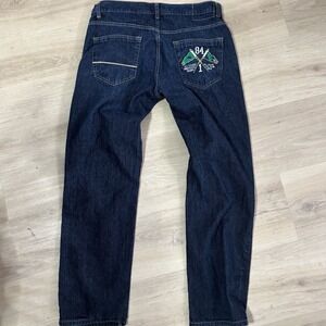 Vintage Mecca Jeans Men 36x33 Blue Hip Hop Baggy Y2K Denim‎ Embroidered Logo